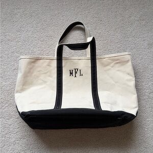 L.L. Bean Black and Cream Canvas Tote